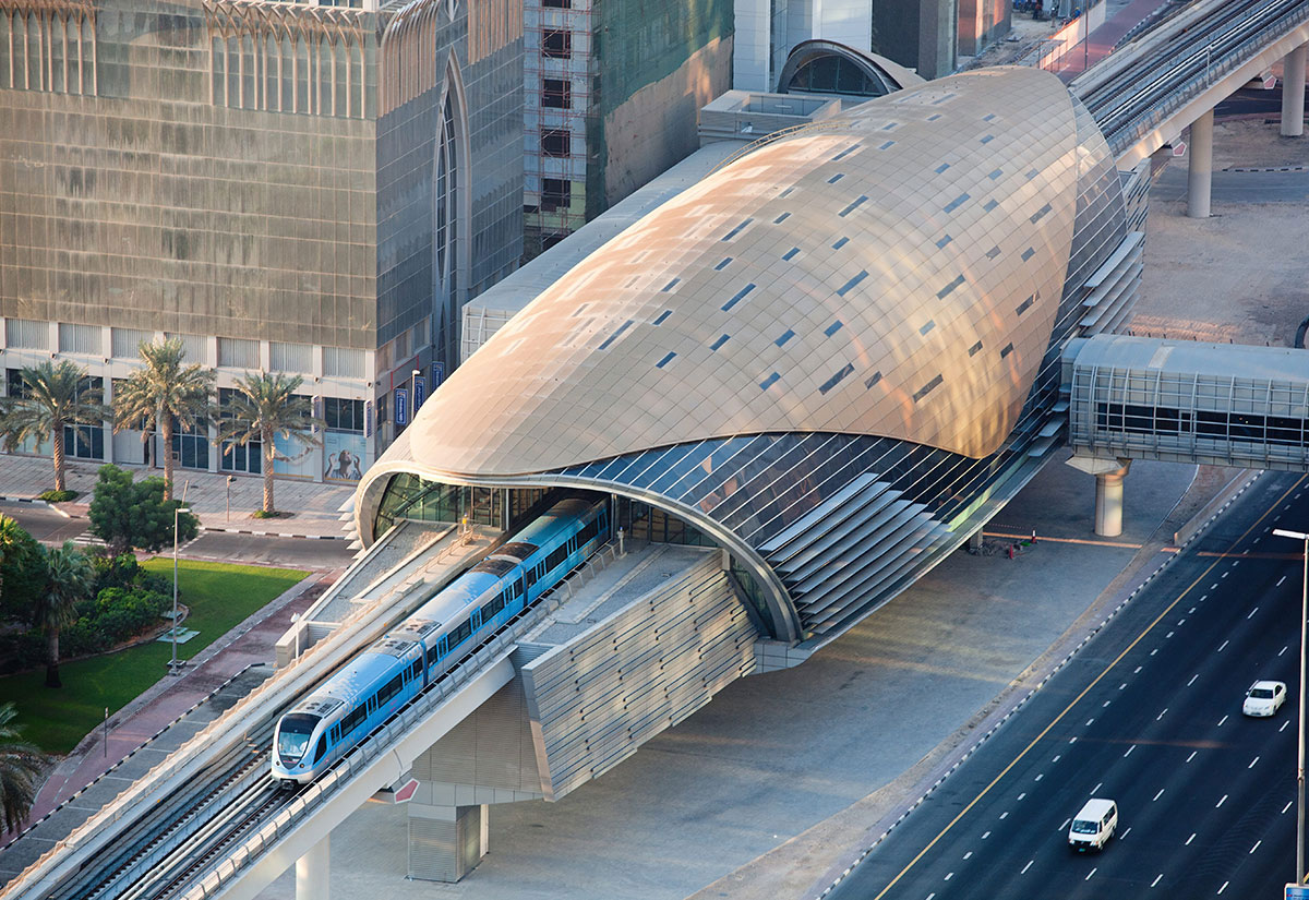 Dubai Metro crossing the city skyline